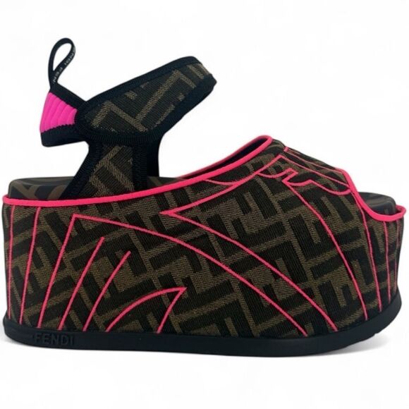 FENDI FF Zucca Pink & Brown Platform Sandals IT37 - Picture 2 of 13